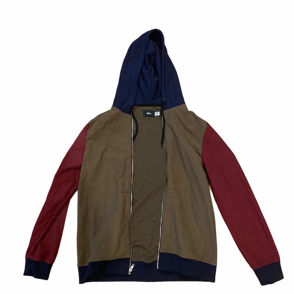 BDG tri block zip up hoodie